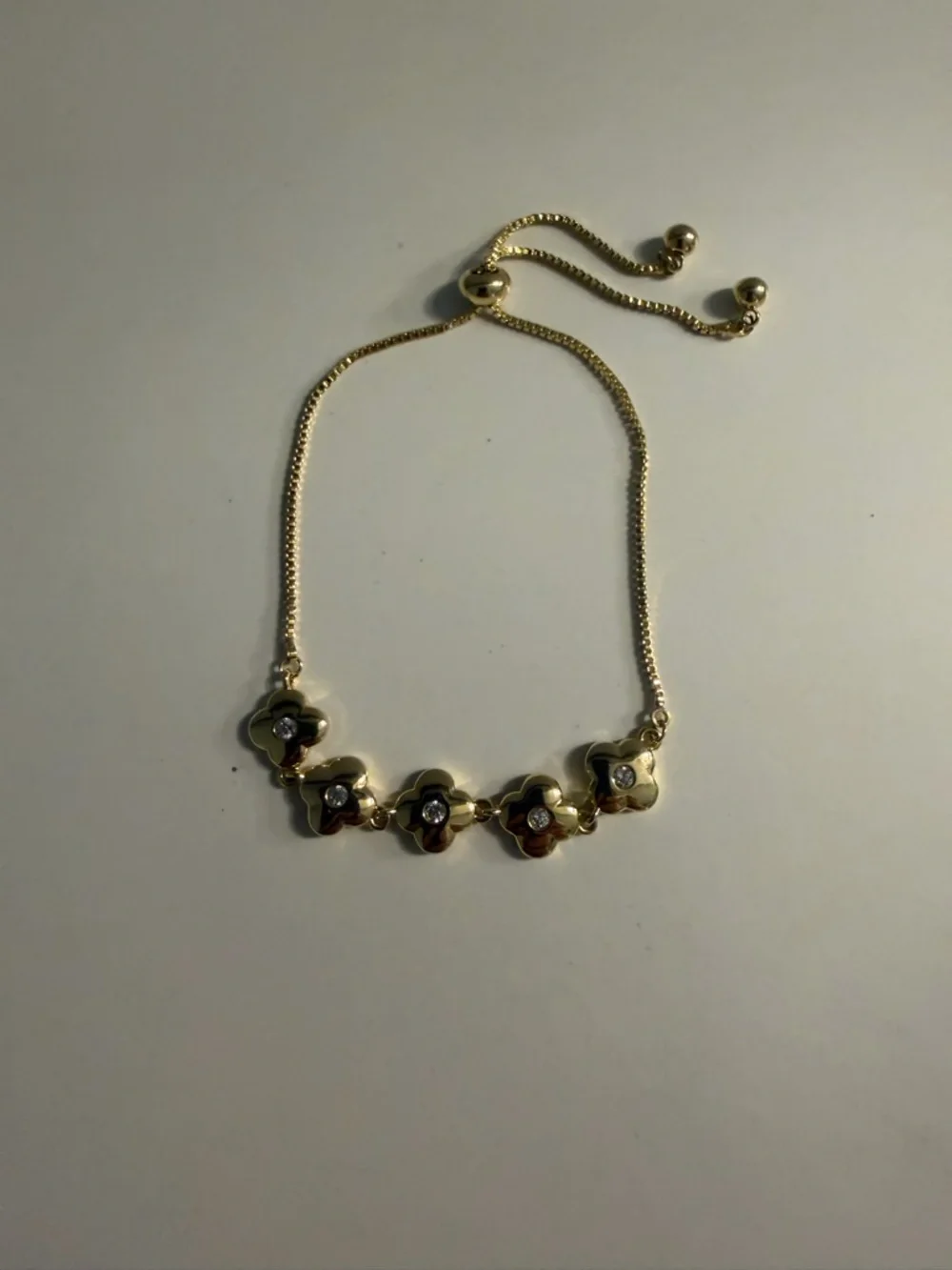Gold Floral Slider Bracelet with Clear Stones